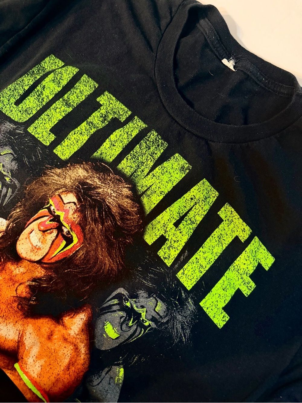 Vintage WWE Ultimate Warrior Graphic T-Shirt Men's XL Slim Black Lime Green Neon